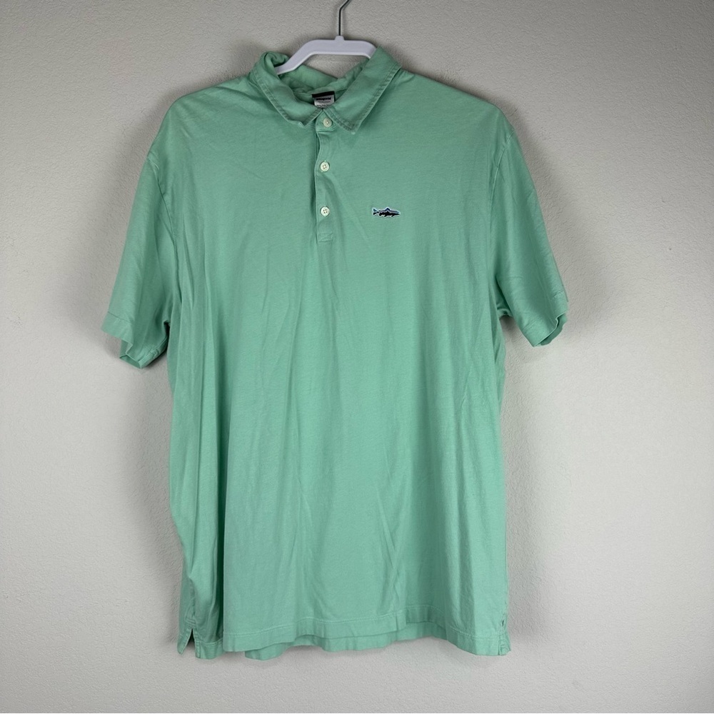 Patagonia Men’s Seafoam Green Trout Fitz Roy Short Sleeve Polo Shirt Size XL